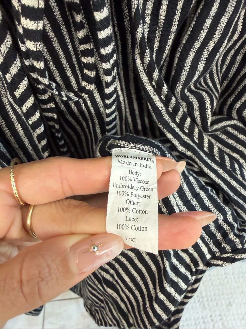 World Market Black & White Striped Embroidered Tie-Front Tunic/cardigan/ jacket - Picture 3 of 3